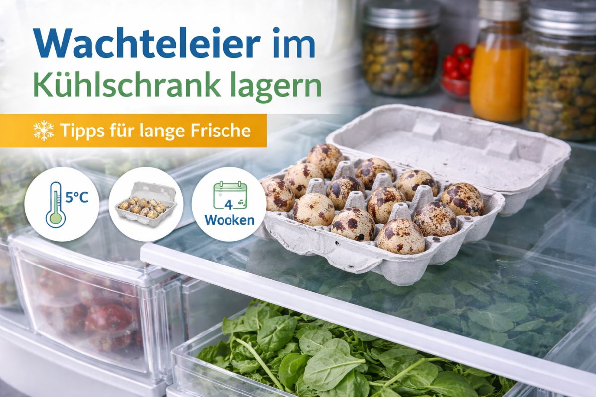 Wachteleier im Karton im Kühlschrank lagern für lange Haltbarkeit